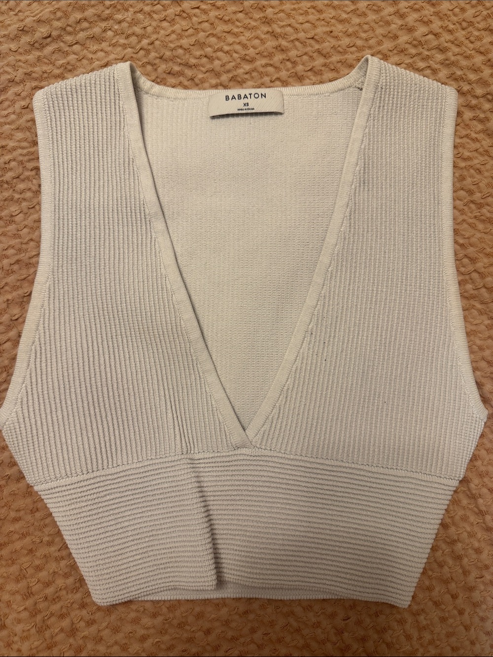Babaton Cream Ribbed V-Neck Bandeau Tank